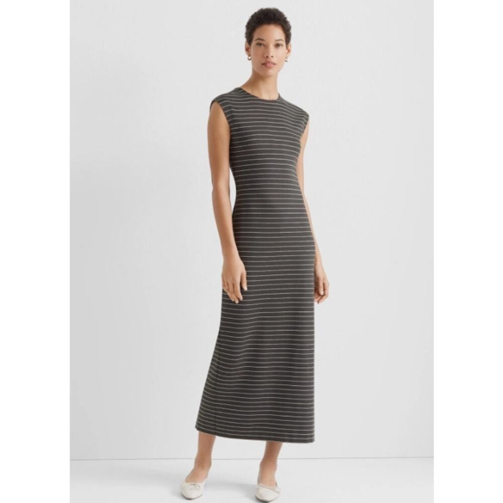 Club Monaco Ponte Knit Maxi Dress Womens Size 4‎ Green Stripe Keyhole Slit